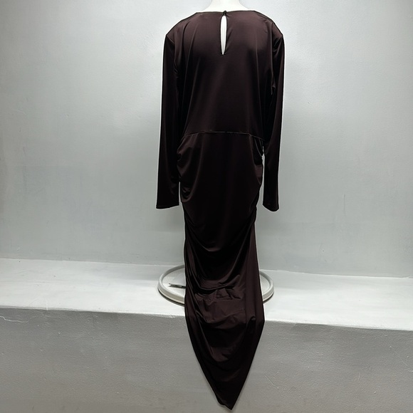 Veronica Beard Tristana Dress Asymmetrical Long Sleeve High Slit Brown Size 14 - Picture 6 of 11